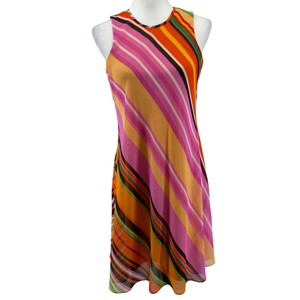 Calvin Klein Sheath Dress Womens 4 Rainbow Sunset Retro Stripe Dopamine Dressing